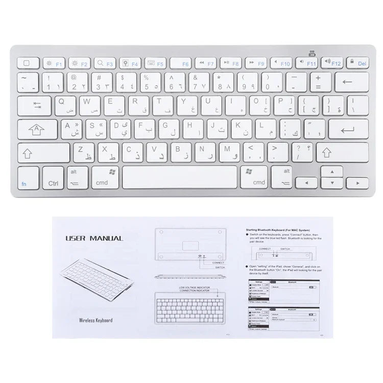 Teclado Bluetooth Sem Fios Ultra-fino WB-8022, Teclas Árabes, Teclas Árabes