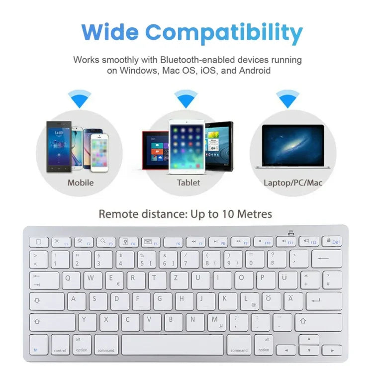Teclado Bluetooth Sem Fios Ultra-fino WB-8022, Teclas Alemãs, Teclas Alemãs