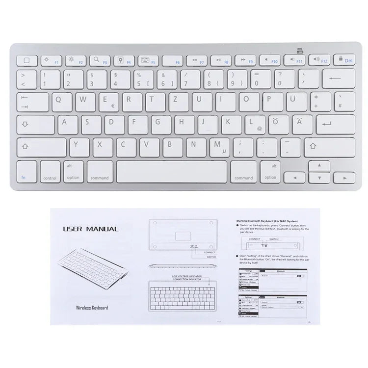 Teclado Bluetooth Sem Fios Ultra-fino WB-8022, Teclas Alemãs, Teclas Alemãs