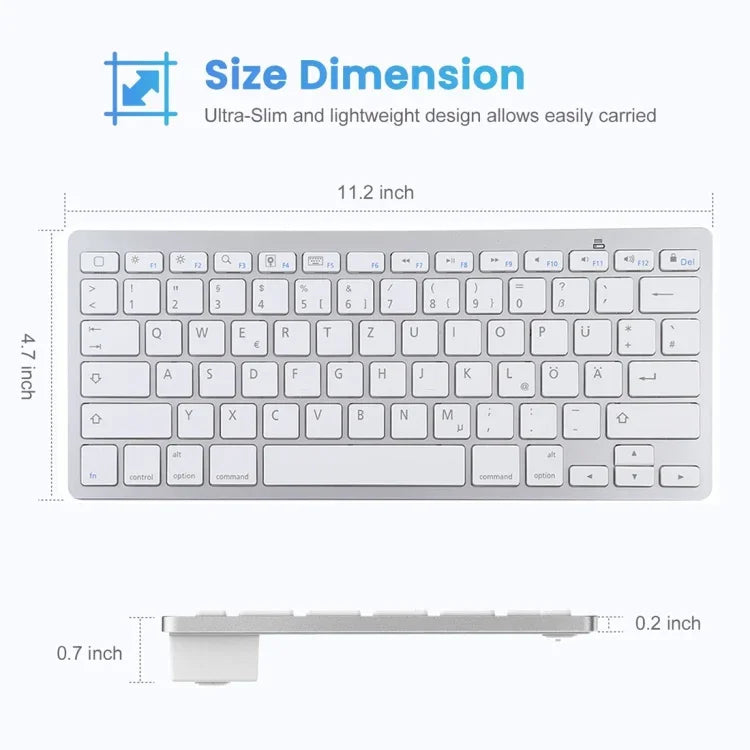 Teclado Bluetooth Sem Fios Ultra-fino WB-8022, Teclas Alemãs, Teclas Alemãs