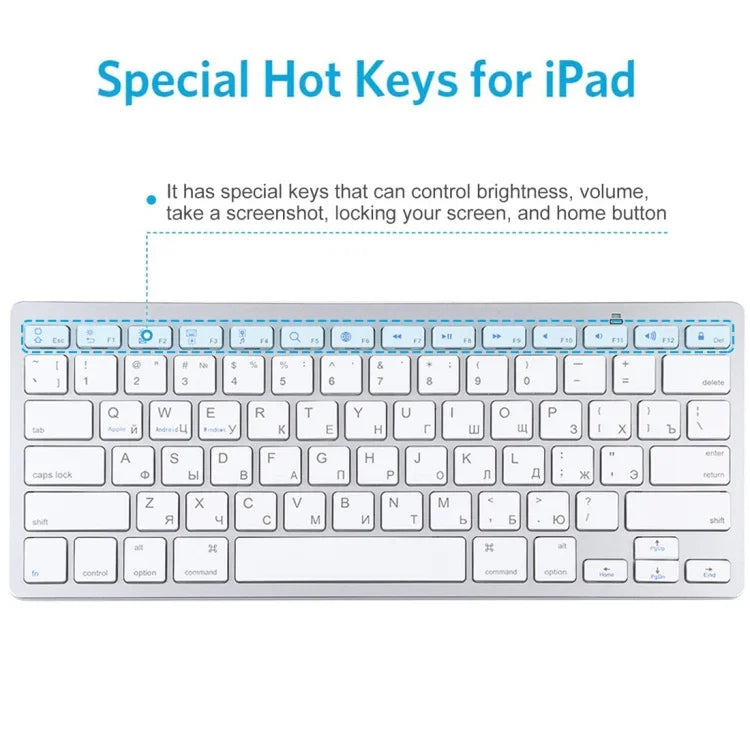 Teclado Bluetooth Sem Fios Ultra-fino WB-8022 para iPad, Samsung, Huawei, Xiaomi, Tablets ou Smartphones, Teclas Russas, Teclas Russas