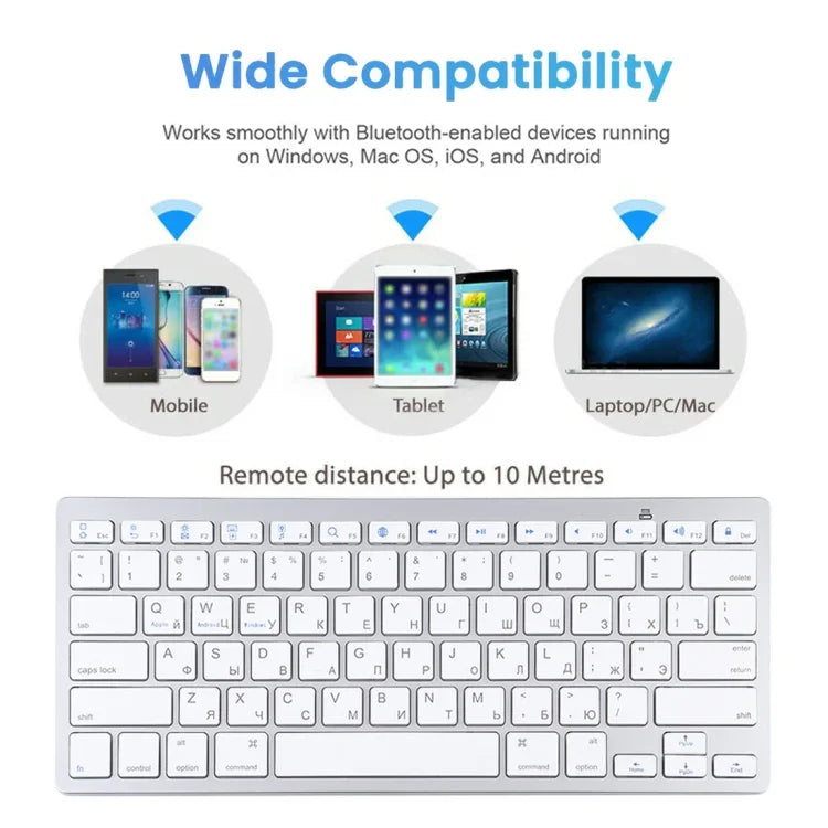 Teclado Bluetooth Sem Fios Ultra-fino WB-8022 para iPad, Samsung, Huawei, Xiaomi, Tablets ou Smartphones, Teclas Russas, Teclas Russas