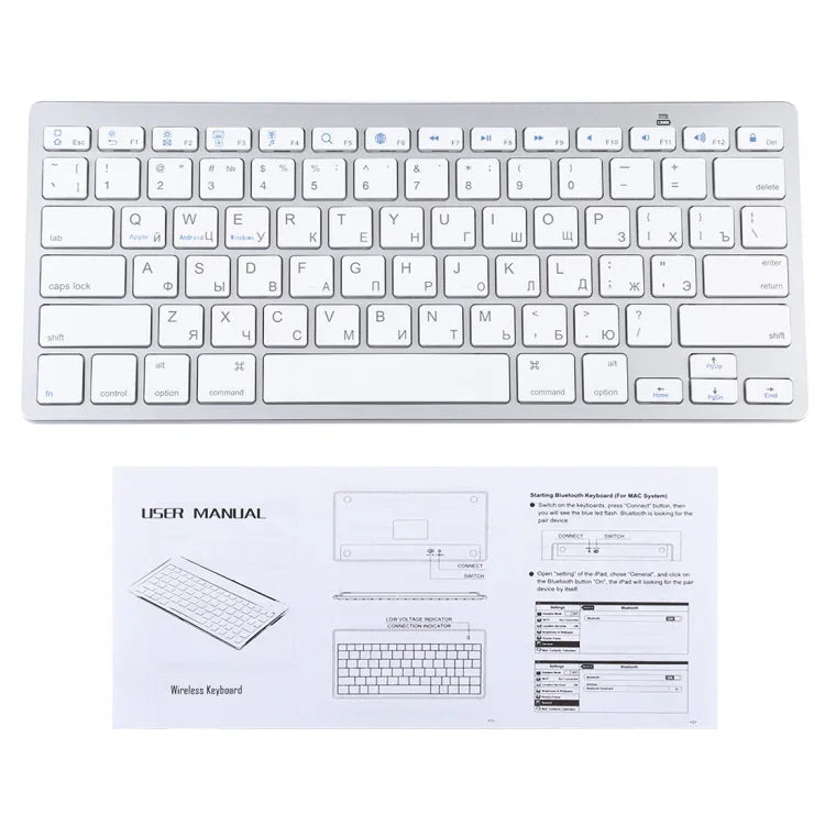 Teclado Bluetooth Sem Fios Ultra-fino WB-8022 para iPad, Samsung, Huawei, Xiaomi, Tablets ou Smartphones, Teclas Russas, Teclas Russas