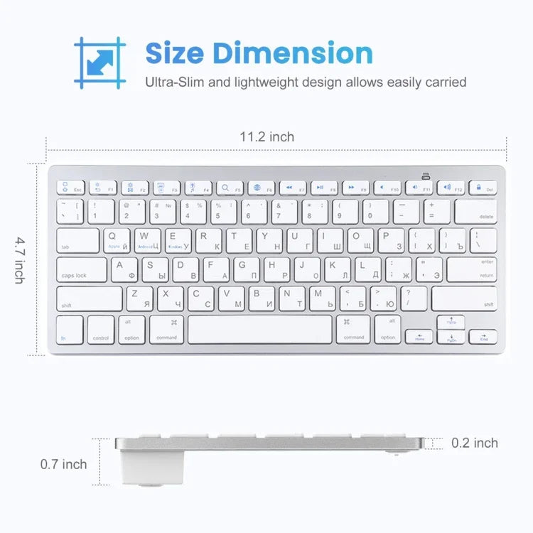 Teclado Bluetooth Sem Fios Ultra-fino WB-8022 para iPad, Samsung, Huawei, Xiaomi, Tablets ou Smartphones, Teclas Russas, Teclas Russas