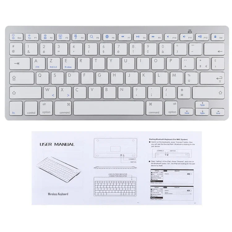 Teclado Bluetooth Sem Fios Ultra-fino WB-8022 para iPad, Samsung, Huawei, Xiaomi, Tablets ou Smartphones, Teclas Francesas, Teclas Francesas