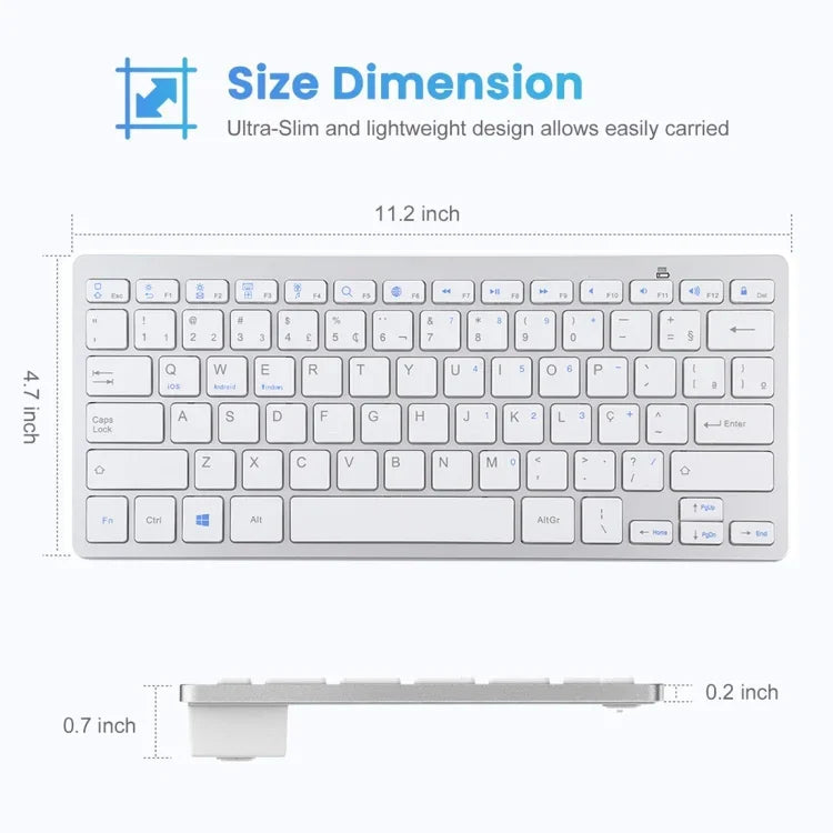 Teclado Bluetooth Sem Fios Ultra-fino WB-8022, Teclas Portuguesas, Teclas Portuguesas