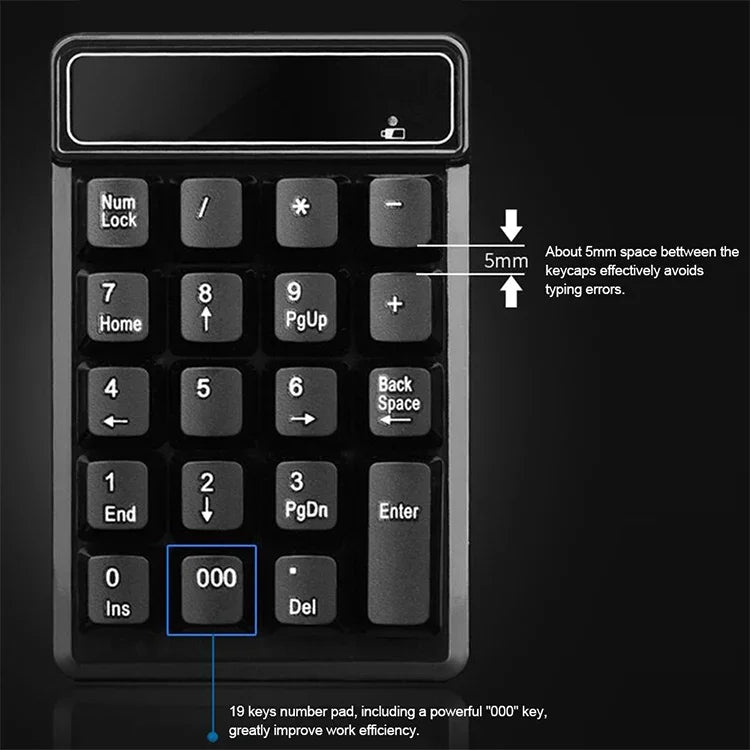 Teclado Numérico Sem Fios 2.4G MC Saite 525RF com 19 Teclas