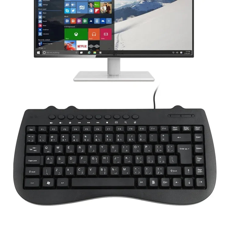 Teclado Mini Multimédia Com Fios para Portátil KB-301B, Versão Árabe (Preto), Versão Árabe