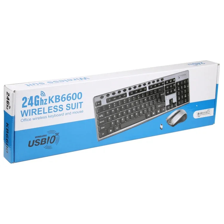 Conjunto Teclado e Rato Sem Fios Impermeável 2.4Ghz para Escritório, KB-6600