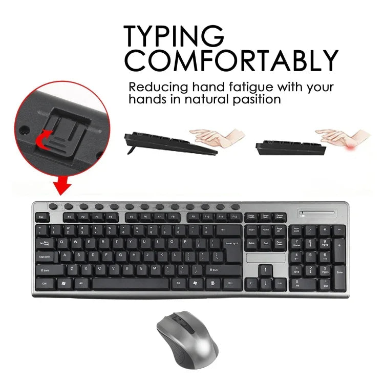 Conjunto Teclado e Rato Sem Fios Impermeável 2.4Ghz para Escritório, KB-6600