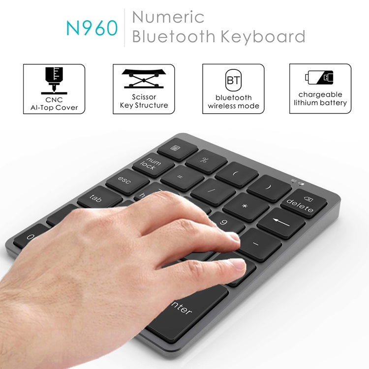 Teclado Numérico Sem Fios Bluetooth Recarregável Ultra-fino de Liga de Alumínio Universal N960, N960