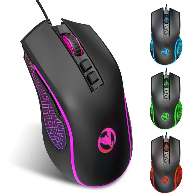 Rato Gaming com Fios HXSJ X100 7 Botões 3600 DPI Iluminação Fria, Comprimento do Cabo: 1.5m