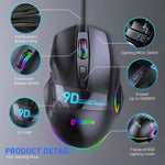 Rato Gaming com Fios MKESPN X10 9 Botões RGB Velocidade Total com Definição Macro, Velocidade Total com Definição Macro