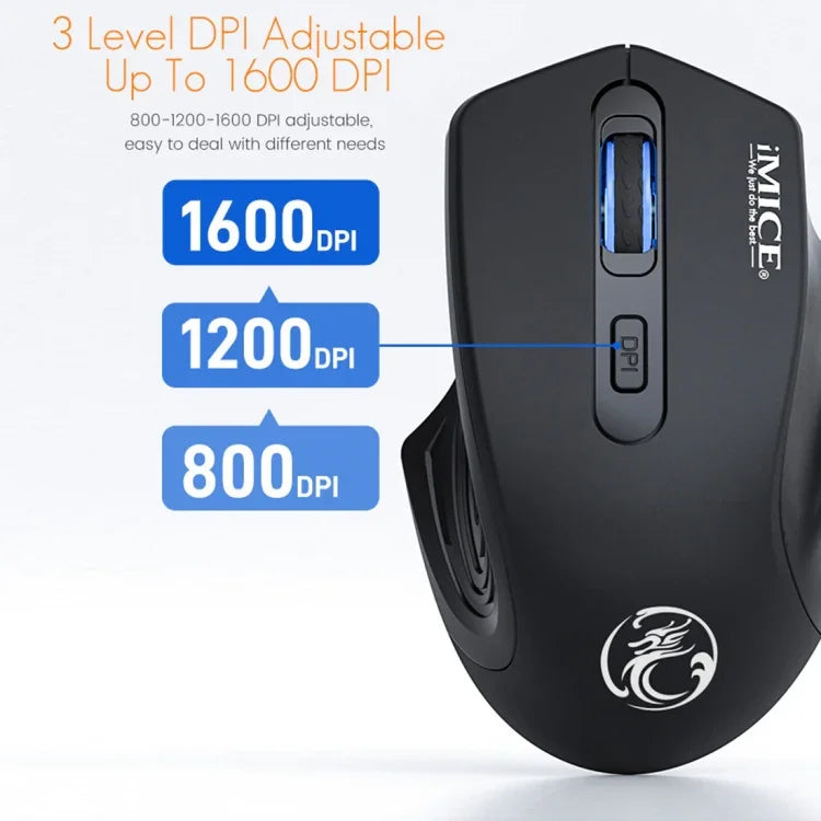 Rato Sem Fios Silencioso Recarregável iMICE G-1800 4 Botões 1600 DPI 2.4GHz para Computador PC Portátil