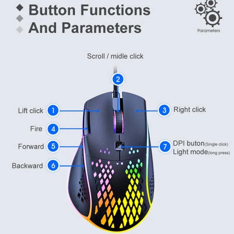 Rato Gaming iMICE T97 com Luz LED RGB, USB, 7 Botões, 7200 DPI, Com Fio