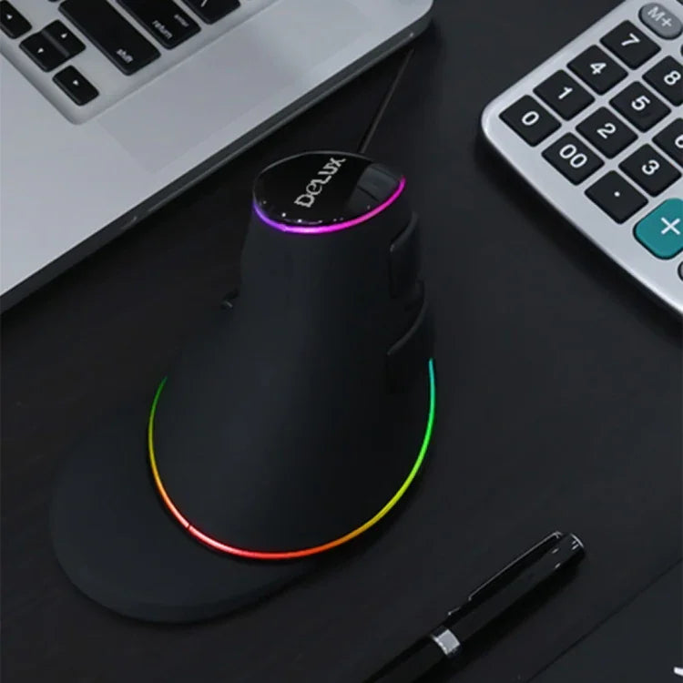 Rato Óptico Com Fio DELUX M618 Plus RGB Ergonómico Vertical 4000DPI, 4000DPI Com Fio