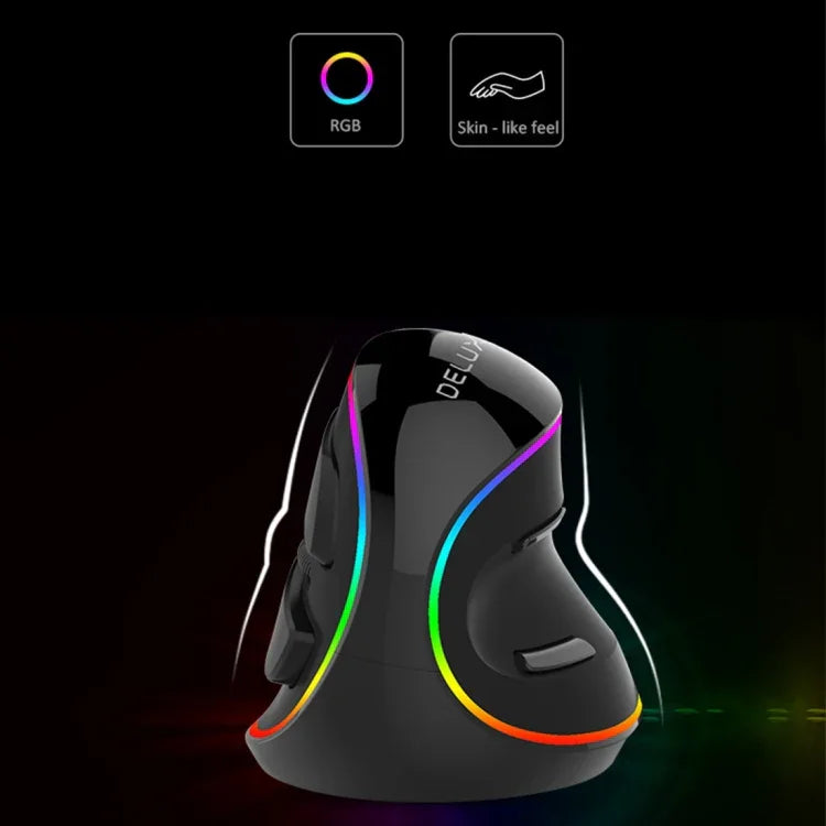 Rato Óptico Com Fio DELUX M618 Plus RGB Ergonómico Vertical 4000DPI, 4000DPI Com Fio