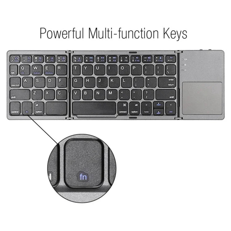Teclado Sem Fios Bluetooth Recarregável 3 Dobráveis com 64 Teclas e Touchpad B033, 3 Dobráveis 64 Teclas com Touchpad Branco