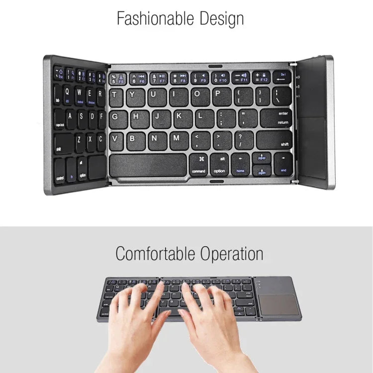 Teclado Sem Fios Bluetooth Recarregável 3 Dobráveis com 64 Teclas e Touchpad B033, 3 Dobráveis 64 Teclas com Touchpad Branco