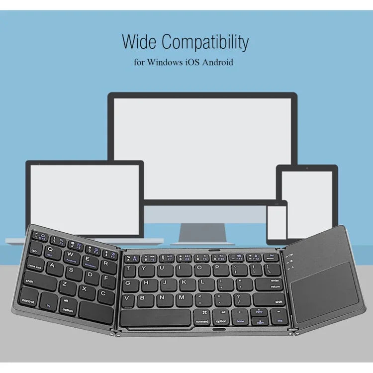 Teclado Sem Fios Bluetooth Recarregável 3 Dobráveis com 64 Teclas e Touchpad B033, 3 Dobráveis 64 Teclas com Touchpad Branco