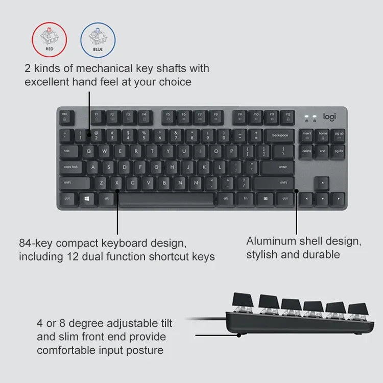 Teclado Mecânico Mini Com Fios Logitech K835, Eixo Verde, Eixo Verde