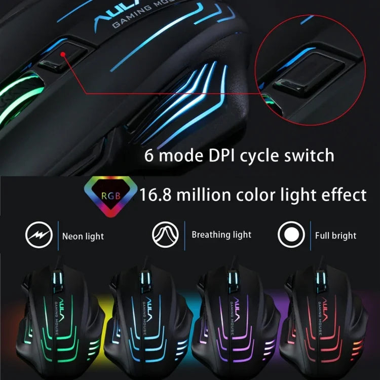 Rato de Jogo USB Com Fios Aula Série Ghost Shark II com Luzes Coloridas 7D Óptico Competitivo, Resolução Máxima de 4000 DPI, Ghost Shark II(B)