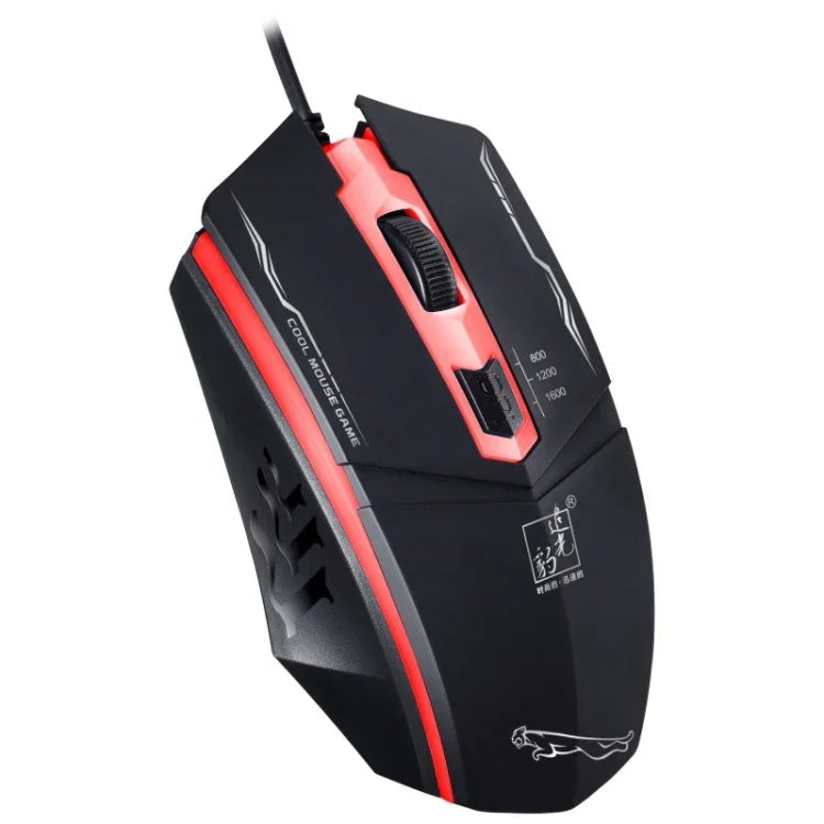Rato de Jogo Óptico Com Fios Chasing Leopard 199 USB 1600DPI com Luz LED Ajustável em Três Velocidades, Comprimento: 1,3m, 199 Preto, 199