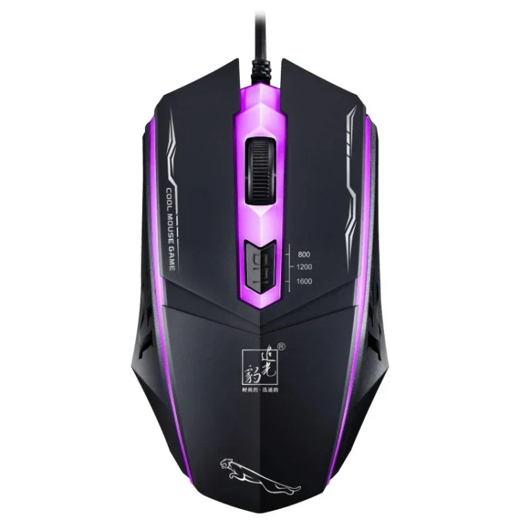 Rato de Jogo Óptico Com Fios Chasing Leopard 199 USB 1600DPI com Luz LED Ajustável em Três Velocidades, Comprimento: 1,3m, 199 Preto, 199