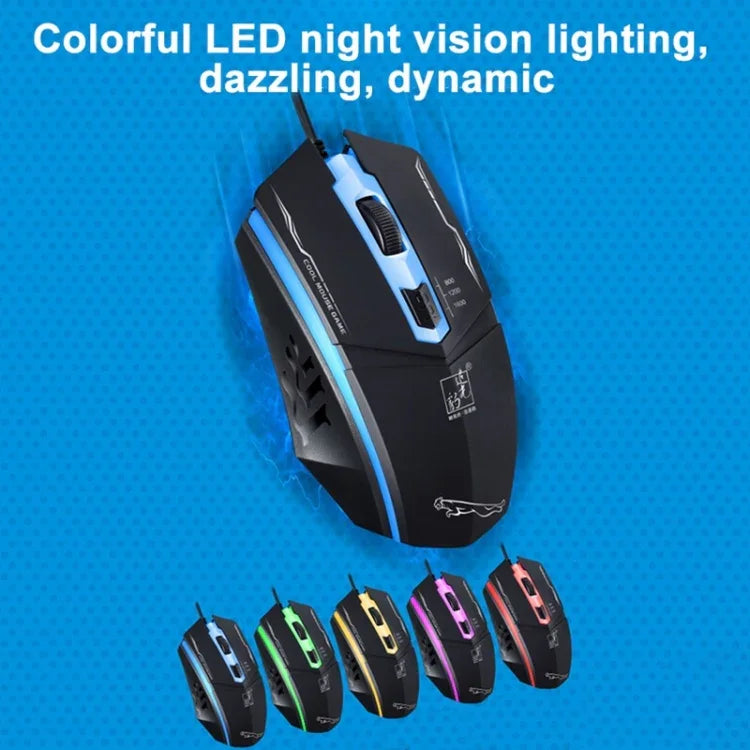 Rato de Jogo Óptico Com Fios Chasing Leopard 199 USB 1600DPI com Luz LED Ajustável em Três Velocidades, Comprimento: 1,3m, 199 Preto, 199
