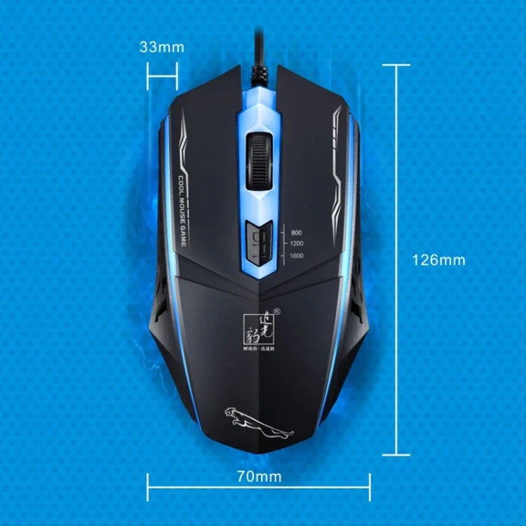Rato de Jogo Óptico Com Fios Chasing Leopard 199 USB 1600DPI com Luz LED Ajustável em Três Velocidades, Comprimento: 1,3m, 199 Preto, 199