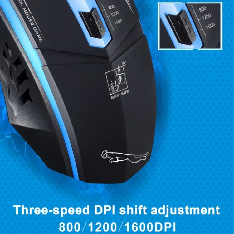 Rato de Jogo Óptico Com Fios Chasing Leopard 199 USB 1600DPI com Luz LED Ajustável em Três Velocidades, Comprimento: 1,3m, 199 Preto, 199