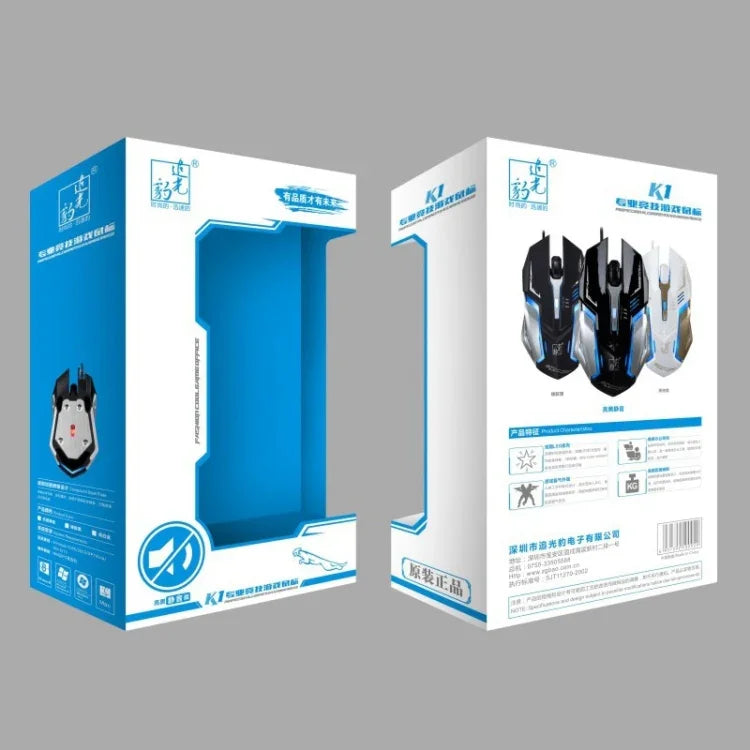 Rato de Jogo Óptico Com Fios Chasing Leopard K1 USB 1600DPI com Luz LED Ajustável em Três Velocidades e Silencioso, Comprimento: 1,3m