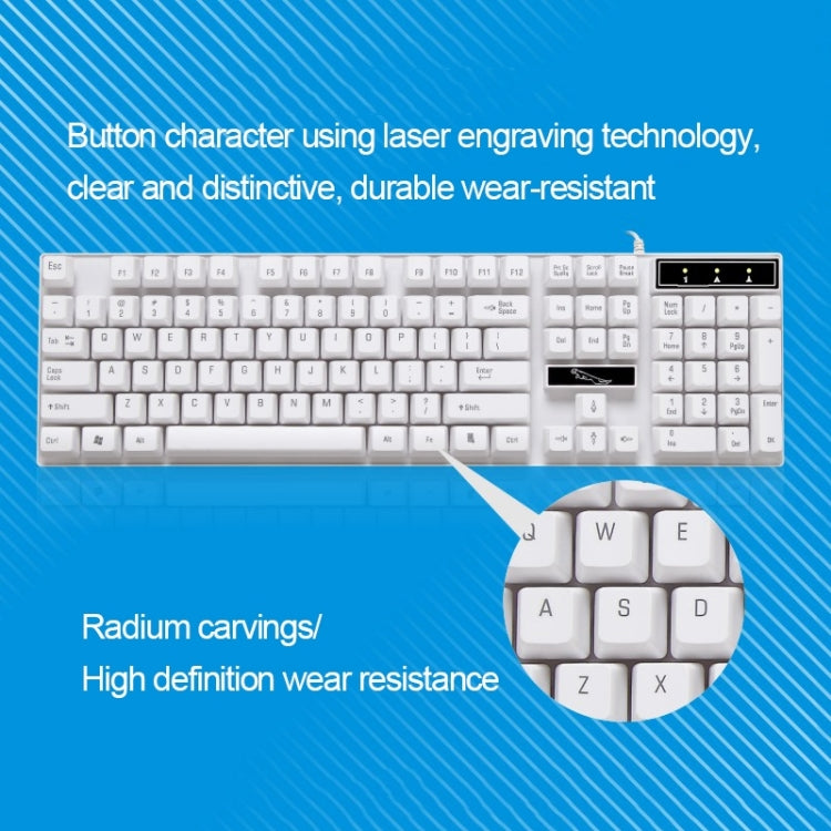 Conjunto de Teclado de Suspensão para Jogos e Escritório com 104 Teclas USB Com Fios Chasing Leopard Q17 + Rato Simétrico Com Fios, Comprimento do Cabo do Teclado: 1,4m, Comprimento do Cabo do Rato: 1,3m, Q17 Preto, Q17 Branco