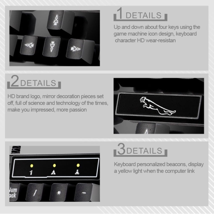 Conjunto de Teclado de Suspensão para Jogos e Escritório com 104 Teclas USB Com Fios Chasing Leopard Q17 + Rato Simétrico Com Fios, Comprimento do Cabo do Teclado: 1,4m, Comprimento do Cabo do Rato: 1,3m, Q17 Preto, Q17 Branco