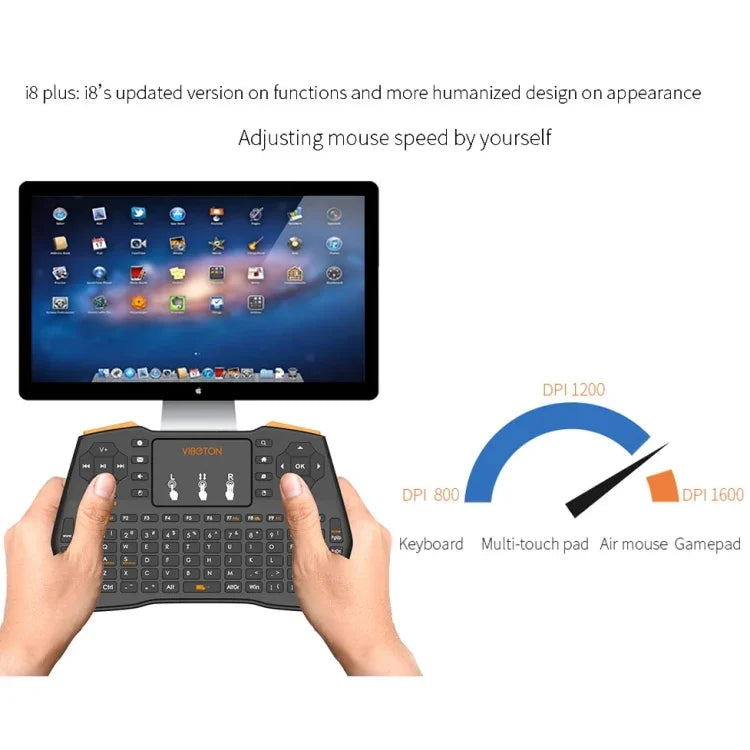 Teclado Sem Fios VIBOTON i8 Plus Atualizado 2.4GHz QWERT Mini com Touchpad para TV Box, Mi Box, Computador, Tablet, Portátil e Projetor (Preto), Teclado Sem Fios