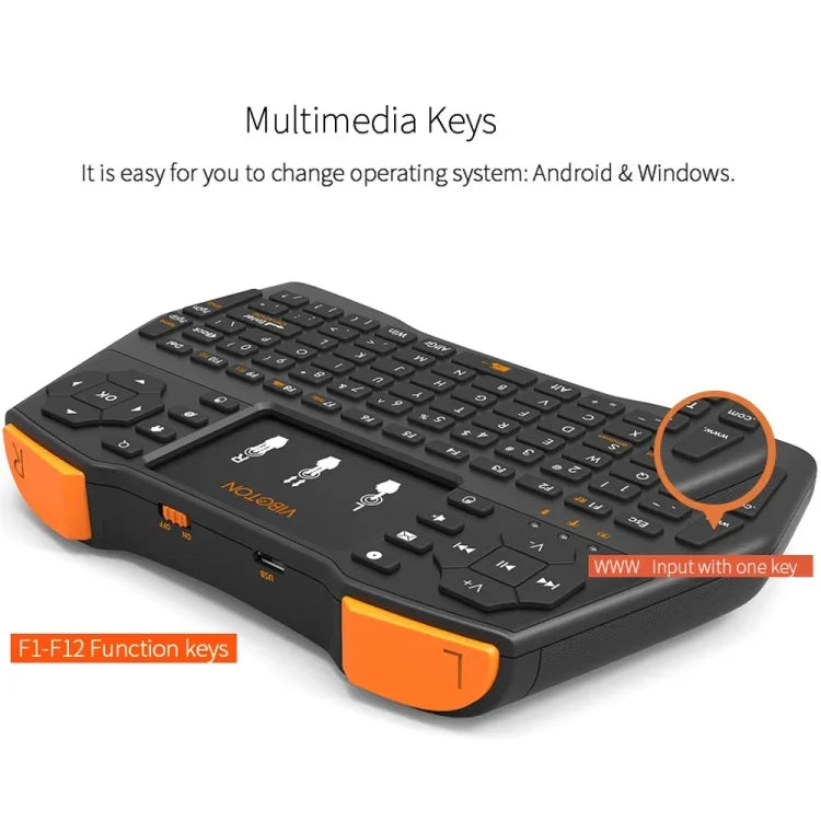 Teclado Sem Fios VIBOTON i8 Plus Atualizado 2.4GHz QWERT Mini com Touchpad para TV Box, Mi Box, Computador, Tablet, Portátil e Projetor (Preto), Teclado Sem Fios