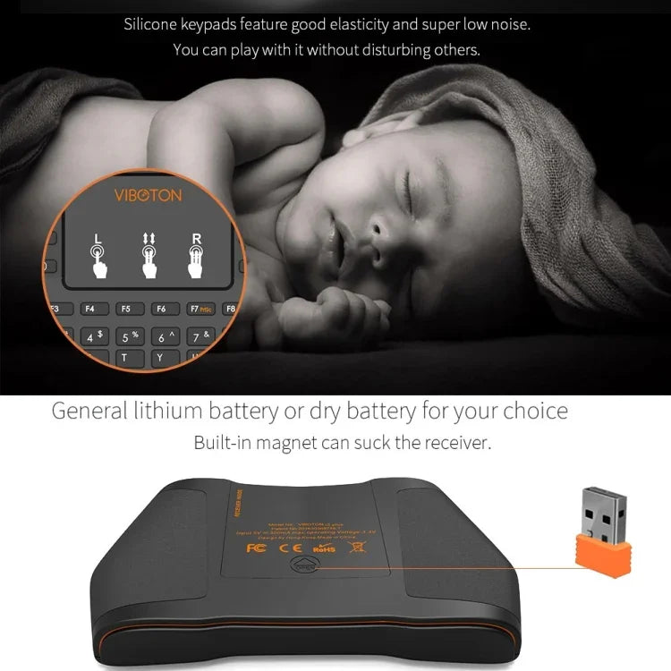 Teclado Sem Fios VIBOTON i8 Plus Atualizado 2.4GHz QWERT Mini com Touchpad para TV Box, Mi Box, Computador, Tablet, Portátil e Projetor (Preto), Teclado Sem Fios