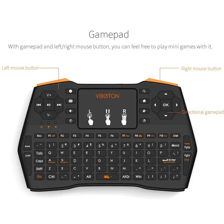 Teclado Sem Fios VIBOTON i8 Plus Atualizado 2.4GHz QWERT Mini com Touchpad para TV Box, Mi Box, Computador, Tablet, Portátil e Projetor (Preto), Teclado Sem Fios