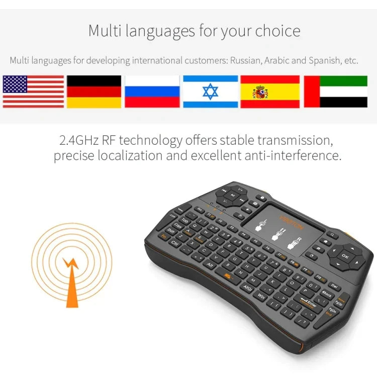 Teclado Sem Fios VIBOTON i8 Plus Atualizado 2.4GHz QWERT Mini com Touchpad para TV Box, Mi Box, Computador, Tablet, Portátil e Projetor (Preto), Teclado Sem Fios