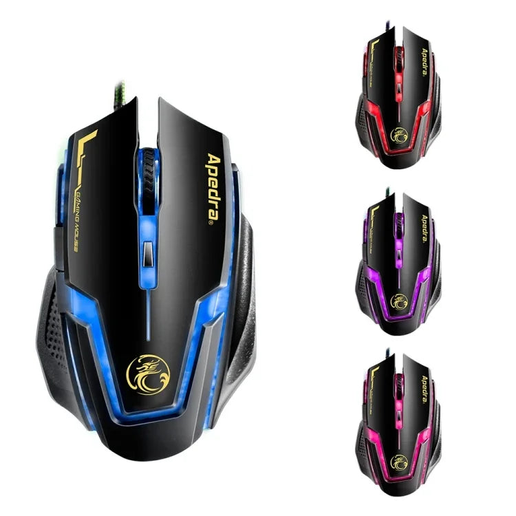 Rato Gaming de Alta Precisão Apedra iMICE A9 com LED de Respiração Controlada a Quatro Cores, USB, 6 Botões, 3200 DPI, Óptico com Fio para Computador PC Portátil, iMICE A9