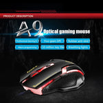 Rato Gaming de Alta Precisão Apedra iMICE A9 com LED de Respiração Controlada a Quatro Cores, USB, 6 Botões, 3200 DPI, Óptico com Fio para Computador PC Portátil, iMICE A9