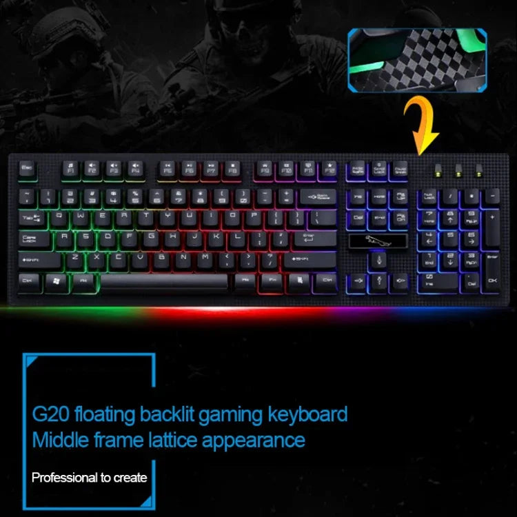 Teclado de Computador com Fio USB ZGB G20 com 104 Teclas, Sensação Mecânica e Iluminação para Gaming