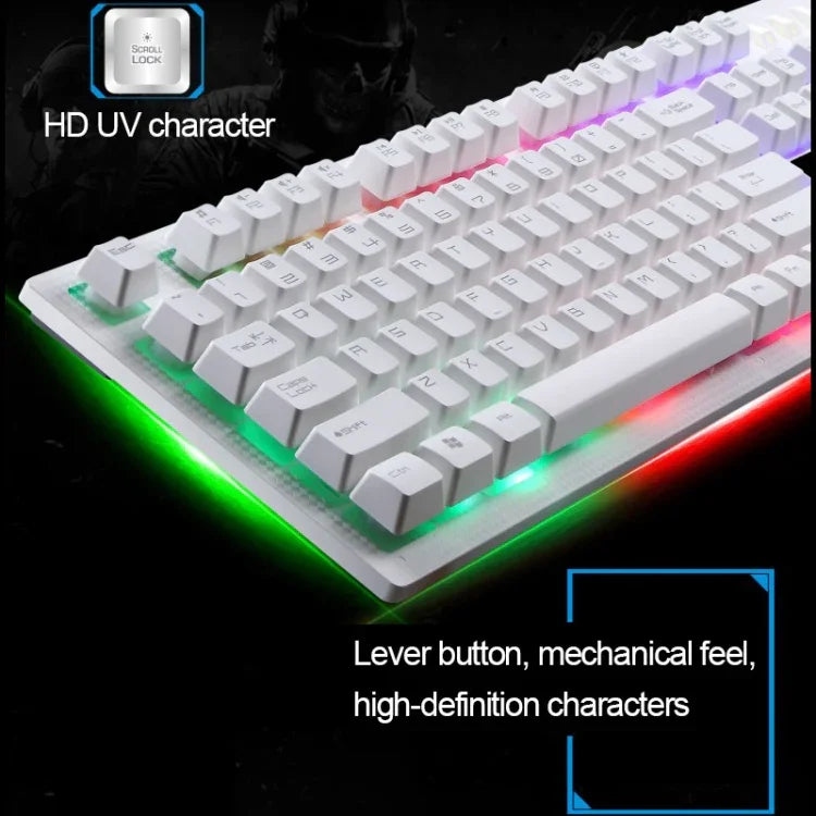 Teclado de Computador com Fio USB ZGB G20 com 104 Teclas, Sensação Mecânica e Iluminação para Gaming