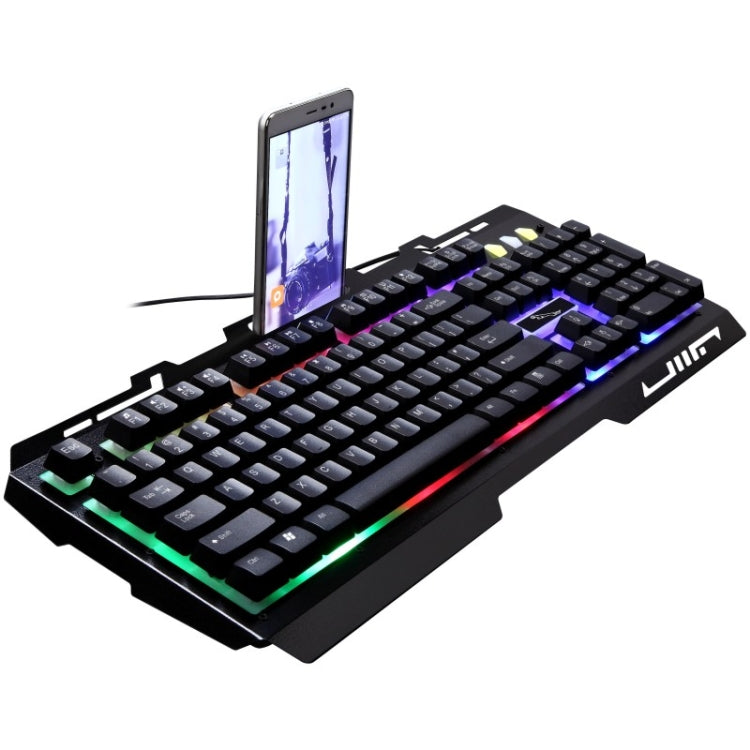 Teclado de Gaming com Painel Metálico Suspenso ZGB G700 com 104 Teclas, Fio USB, Sensação Mecânica e Iluminação, com Suporte para Telemóvel