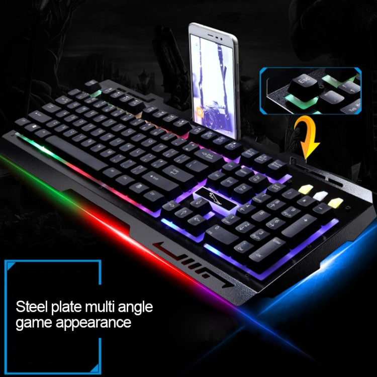 Teclado de Gaming com Painel Metálico Suspenso ZGB G700 com 104 Teclas, Fio USB, Sensação Mecânica e Iluminação, com Suporte para Telemóvel
