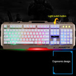 Teclado de Gaming com Painel Metálico Suspenso ZGB G700 com 104 Teclas, Fio USB, Sensação Mecânica e Iluminação, com Suporte para Telemóvel