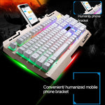 Teclado de Gaming com Painel Metálico Suspenso ZGB G700 com 104 Teclas, Fio USB, Sensação Mecânica e Iluminação, com Suporte para Telemóvel