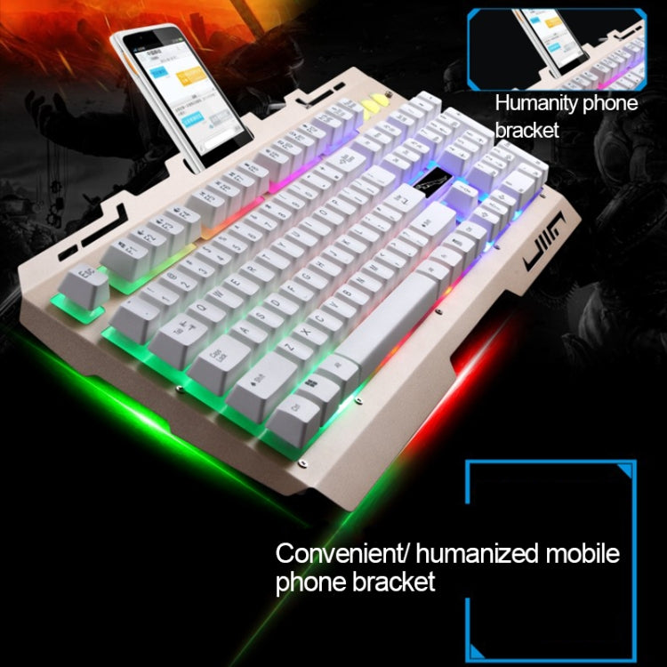 Teclado de Gaming com Painel Metálico Suspenso ZGB G700 com 104 Teclas, Fio USB, Sensação Mecânica e Iluminação, com Suporte para Telemóvel