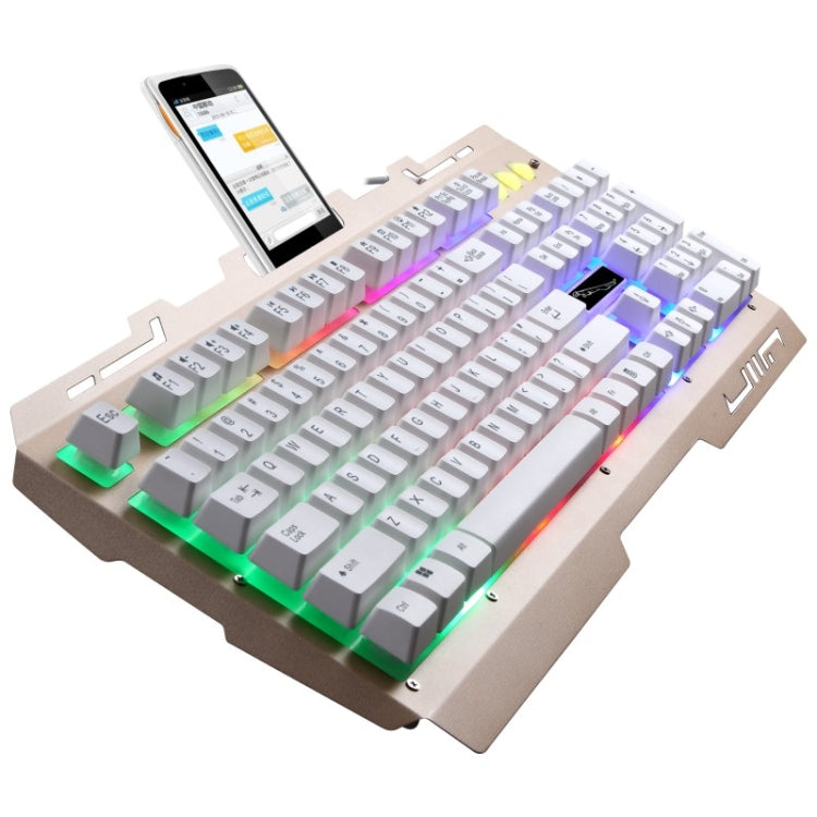 Teclado de Gaming com Painel Metálico Suspenso ZGB G700 com 104 Teclas, Fio USB, Sensação Mecânica e Iluminação, com Suporte para Telemóvel