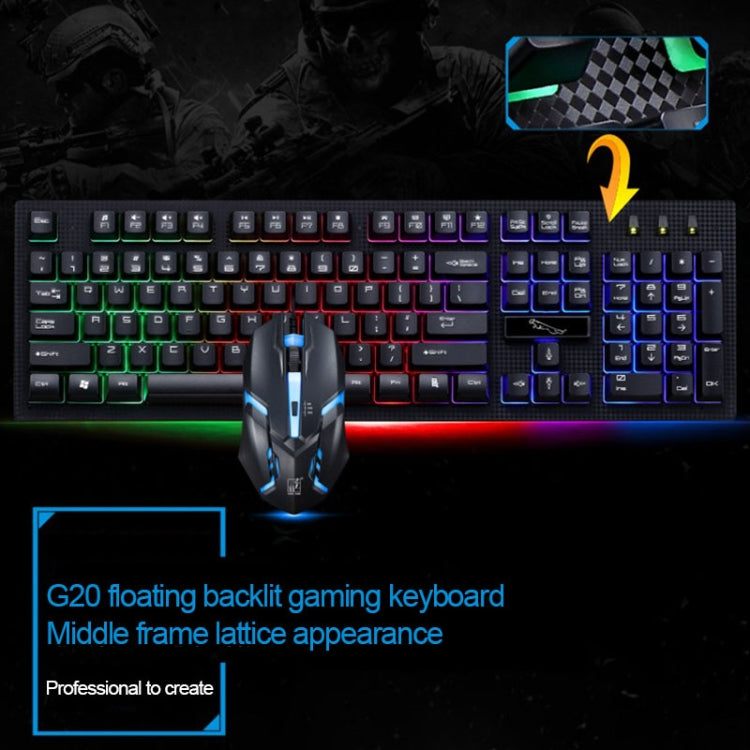 Kit Teclado Suspenso com Sensação Mecânica Iluminado e Rato Óptico Profissional com Fio ZGB G20 1600 DPI para Portátil, PC